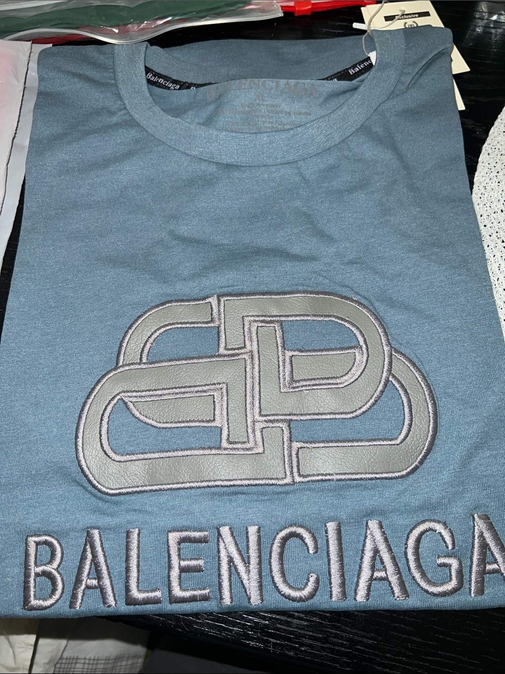 Slate Blue Embroidered Logo Tee